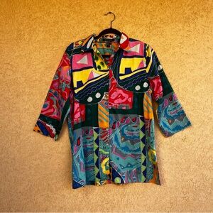 Vintage Lauren Ralph Lauren Colorful Abstract Print Cotton Button-Down Shirt